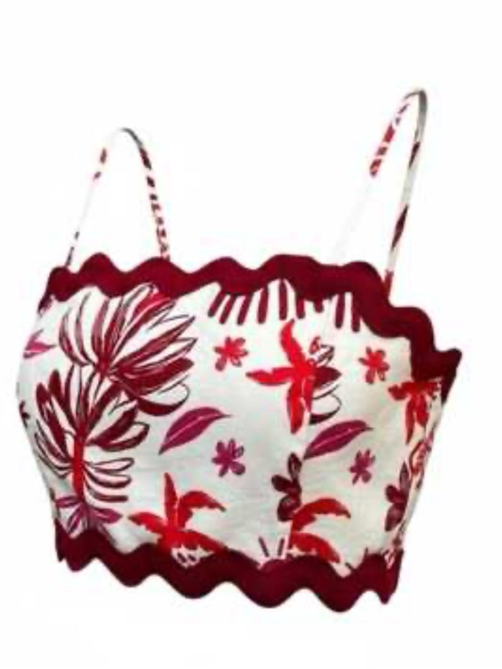 Caroline Constas White Crop Tank with Red Floral Scallop Trim NWT